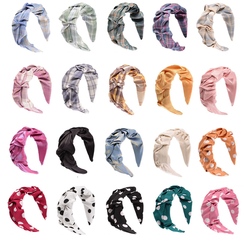 

New pleated grid head bands solid color simple wide knotted hair band for women wash face headdress fasion hair accessories