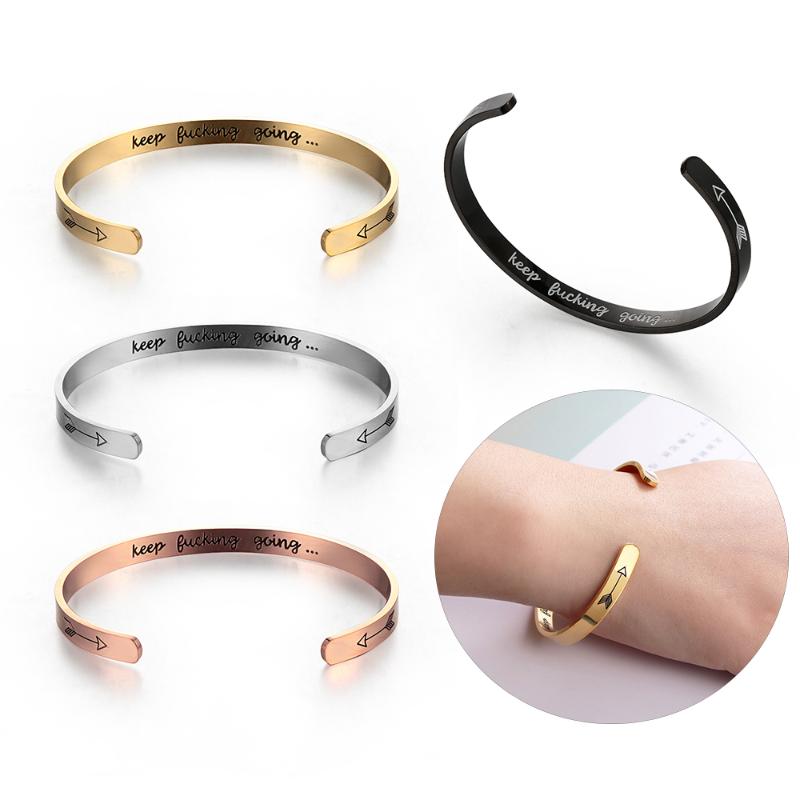 

Trendy Inspirational Keep Going Cuff Bracelets Open Bangles Motivational Friend Encouragement Jewelry For Men Women Gift