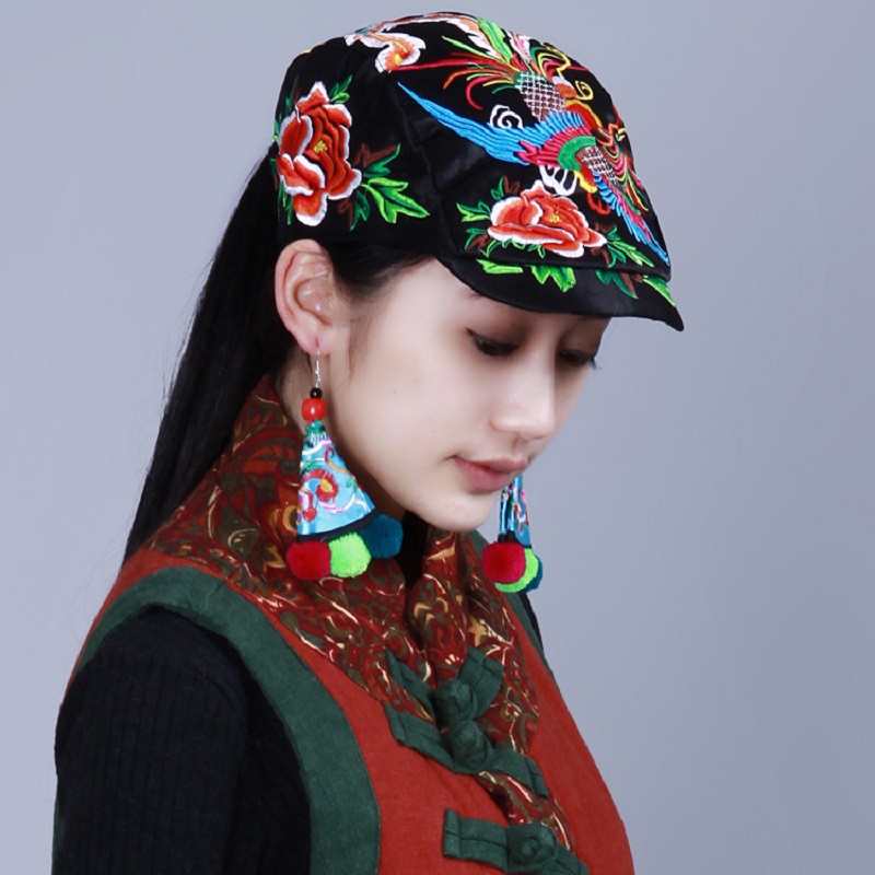 

Women Vintage Hat Spring Autumn Retro Casual Embroidery Caps Sun Hat Chinese Style, 6006 blue