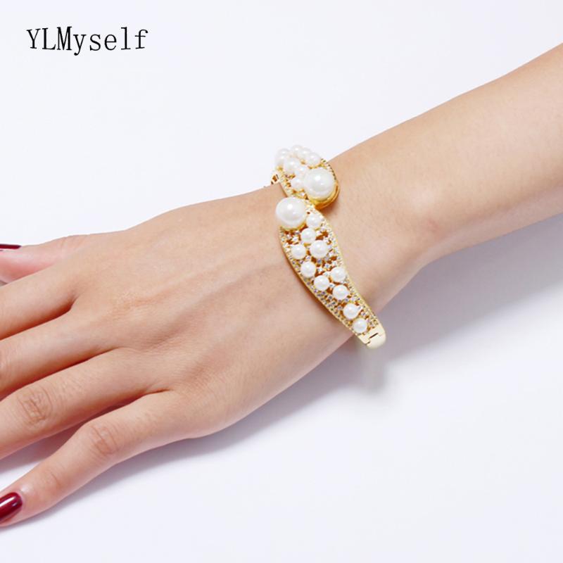 

6.2cm diameter pearl bangle beautiful large gold color women accessories jewelry luxury jewellery for party crystal Bracelet