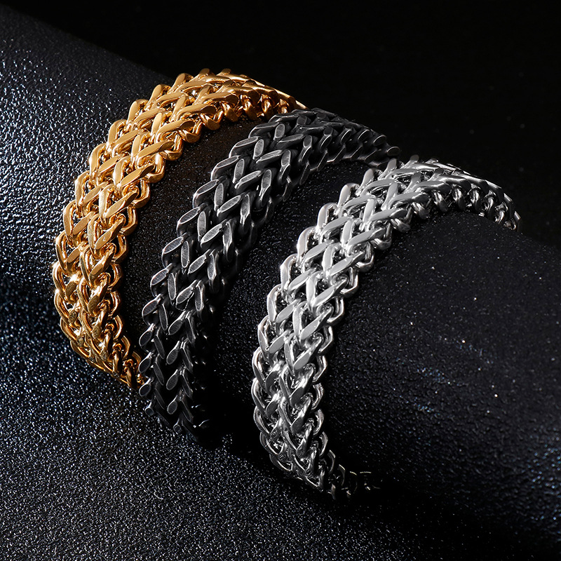 

SilverColor Mens Biker Bracelets Gold 316L Stainless Steel Charm Man Curb Mesh Bracelet Male Retro Brush Black Chain Jewelry