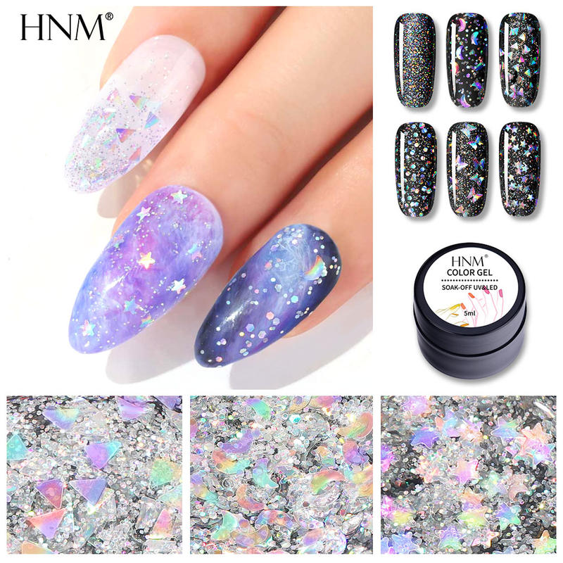 

HNM 5ML Laser Glitter Gel Nail Polish Star Sky Effect Soak Off Nail Varnish Primer UV LED Nail Gel Manicure Salon, 42001