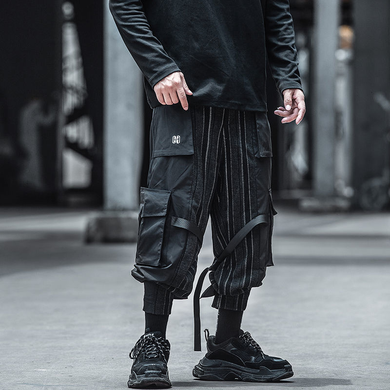 

Hybskr Men's Pencil Cargo Pants Korean Streetwear Man 2020 Fashion Summer Loose Ankle-Length Trousers Autumn Male Casual Pants, Black
