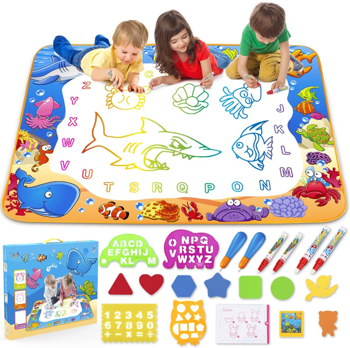 

Toyk Aqua Magic Mat - Kids Painting Writing Doodle Board Toy - Color Doodle Drawing Mat Bring Pens Educational Toys for Age 3 4