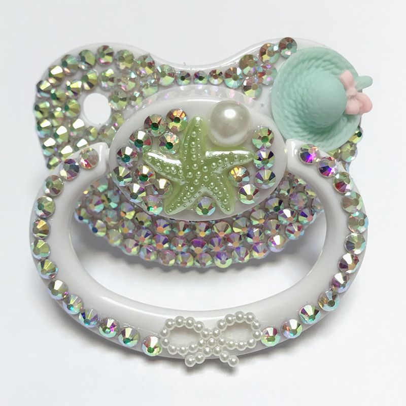 

MIYOCAR unique handmade bling green star adult pacifier Adult Sized Cute Gem Pacifier Dummy ABDL Silicone Nipple