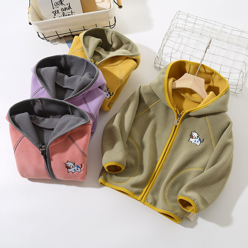 

2-12y Spring Autumn Fleecy fleece coat for Girls&Boys Hooded children's coat Baby Kids Coats Jacket Clothing Outwear, As picture