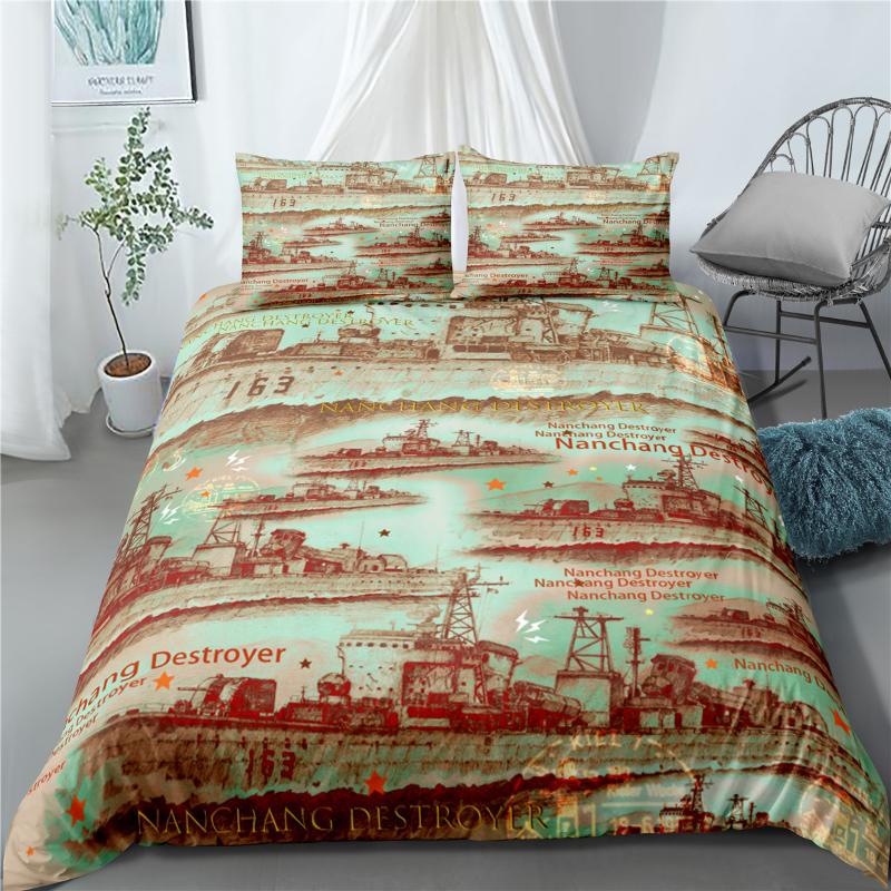 

Children's bed sheet quilt color hand-painted warship pattern kids three-piece bed sheet 1 piece pillow 2 full size