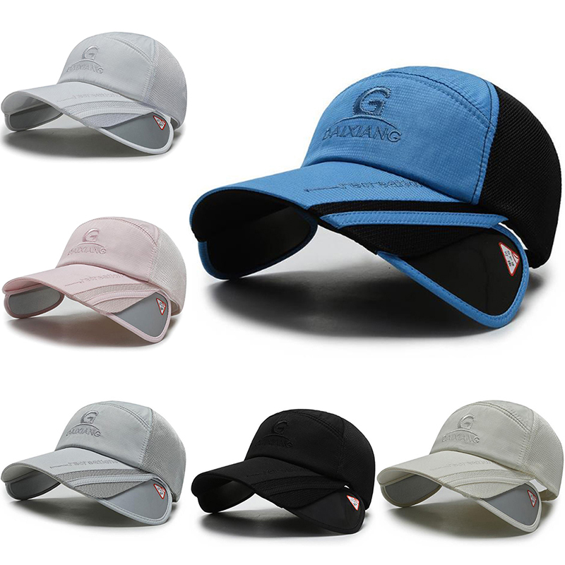

Sun Hat For Men Summer Fishing Baseball Cap Female Retractable Visor Sun Protection Hats Fishing Cap, White