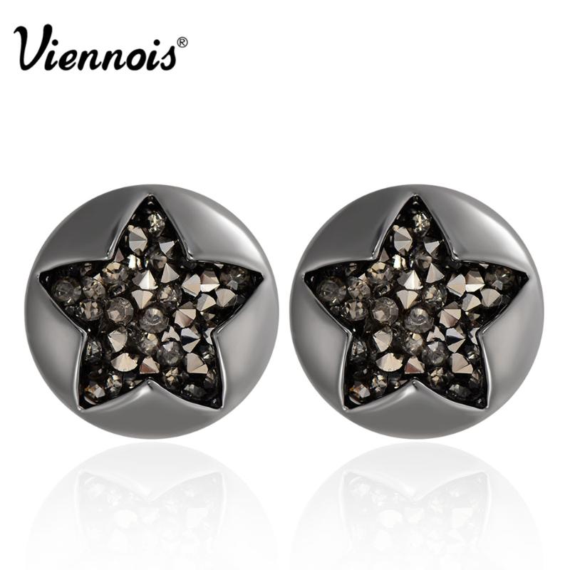 

Viennois New Gun Color Star Earrings for Women Rhinestone Paved Round Stud Earrings Female Party Jewelry