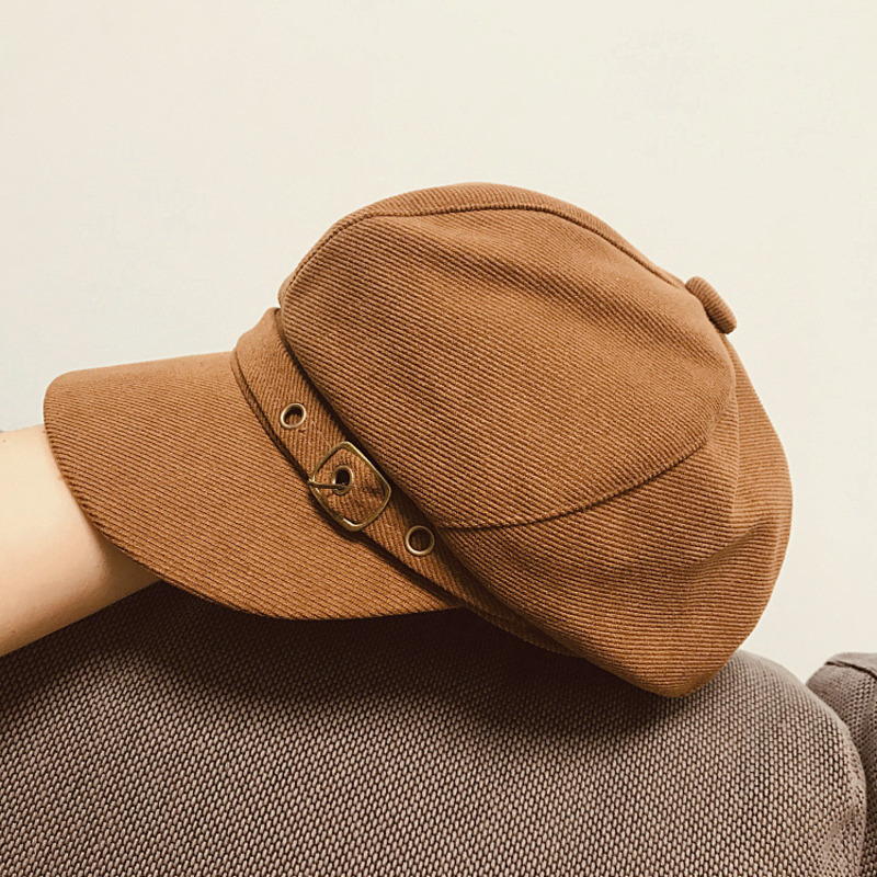 

Solid Corduroy Octagonal Hat For Women Girl Casual Blank Vintage Winter Painter Cap Blank Retro Berets Fall Female Cap, Black