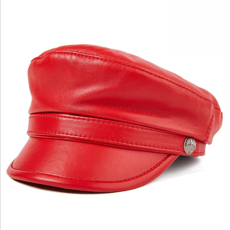 

Genuine Sheepskin Leather Caps Fashion Hats Luxury Design Visors Cap MZ55, Black