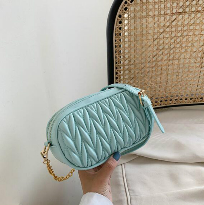 

Ins Fashion Women Shoulder Bags Pleated Candy Summer Bag Plain Chain Crossbody Two Zipper Totes Handbag, Black