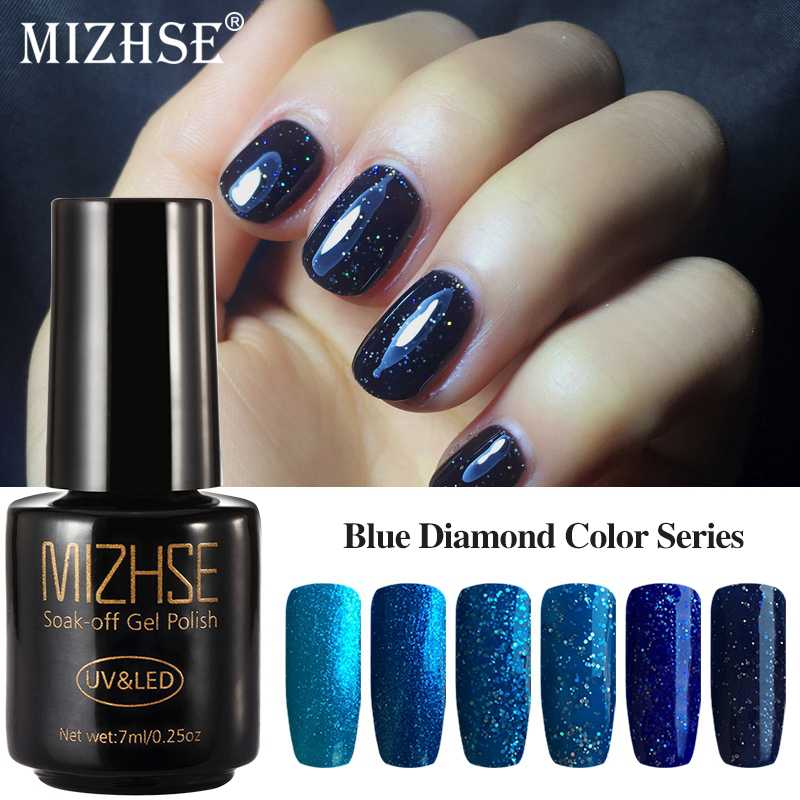 

MIZHSE Soak off Gel Polish Nail Art UV LED Gel Polish Pure Colors Nail Varnish Coat Primer Blue Diamond UV Construtor, 003