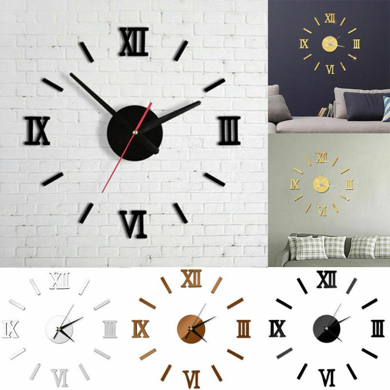 

Modern DIY Number Wall Clock 3D Mirror Surface Sticker Home Decor Art Giant Wall Clock Watch With Roman Numerals Big