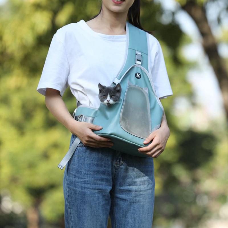 

TAILUP Sling Dog Carrier Bag for dogs Cat Reflective Puppy Carrier Chest Bag Outdoor Travel Pet Shoulder PU Leather Blue