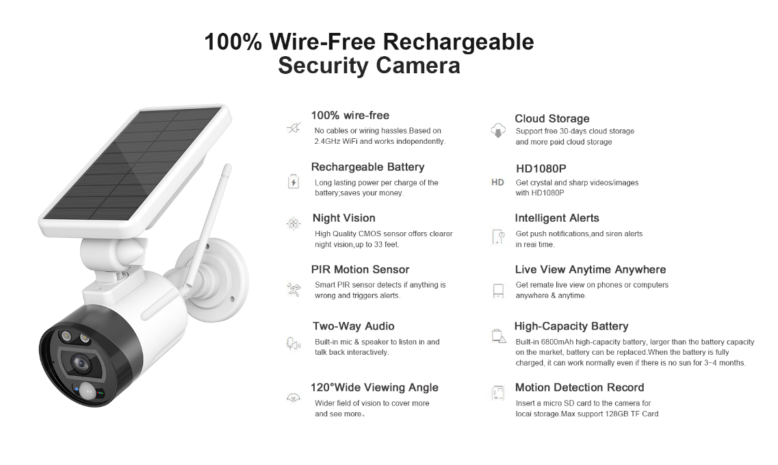 

Solar wifi Camera 1080P Street Waterproof IP66 Wireless CCTV HD IP Camera PIR Motion Sensor WiFi Home surveillance