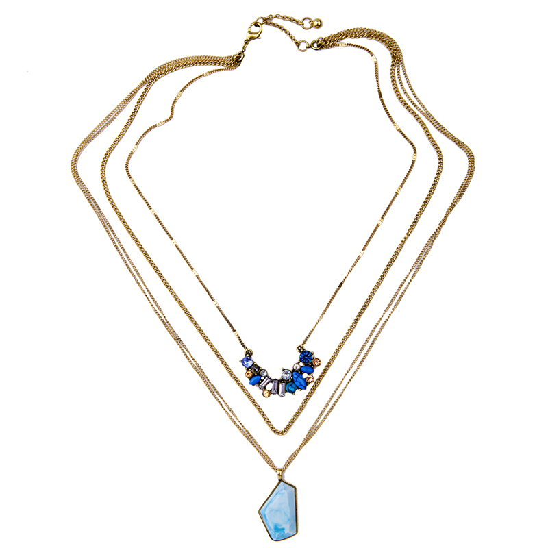 

3 Layers Removable Blue Crystal GEOMETRIC Resin Stone Pendant Neklace 2020 New Design Romantic Jewelry For Women Handmade