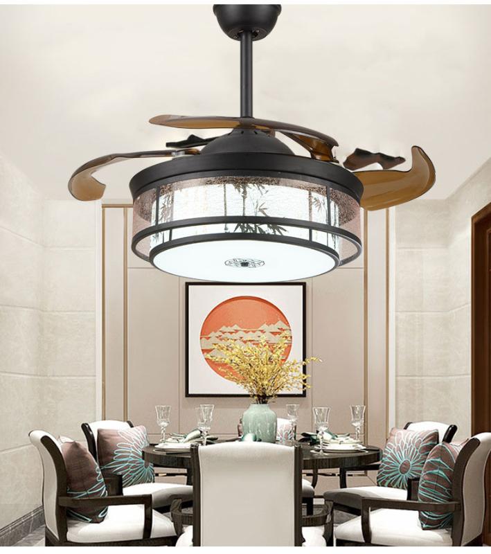 

New Chinese style fan invisible fan lamp retro living room ceiling lamp ancient dining room ceiling