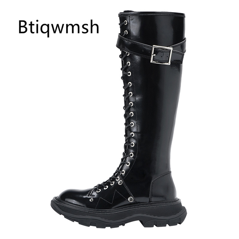

2020 Knee High Boots Women Round Toe Buckle Decor Side Zipper Thick Bottom Wedges Boots Woman Fashion Ankle, Black ankel boots