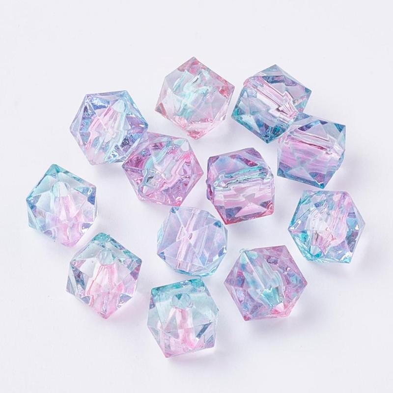 

Transparent Acrylic Crystal Beads Polygon Two Tone Loose Spacer Beads for DIY Jewelry Making Findings, 7.5x8x8mm, Hole: 1mm