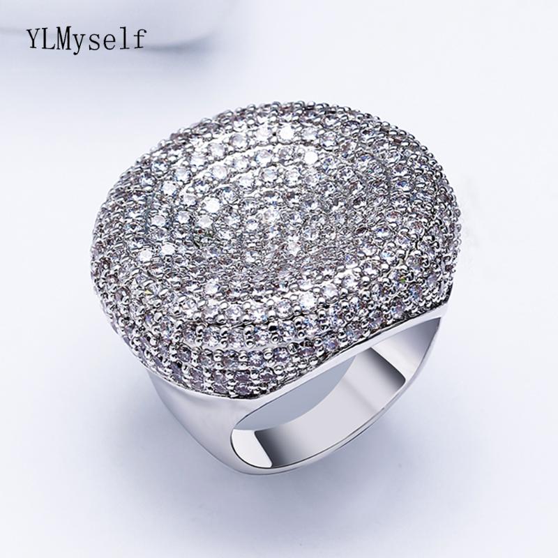 

Wonderful big rings Pave setting cz crystal Gold white color luxury jewelry fast shipment large round shape finger ring