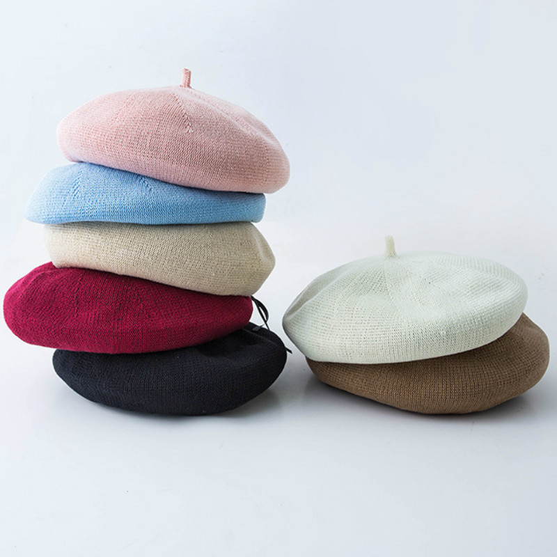 

Women's Pure Color Grass Beret Hat Lady French Artist Retro Beret Hat Spring Summer Casual Thin Breathable Fashion, Khaki