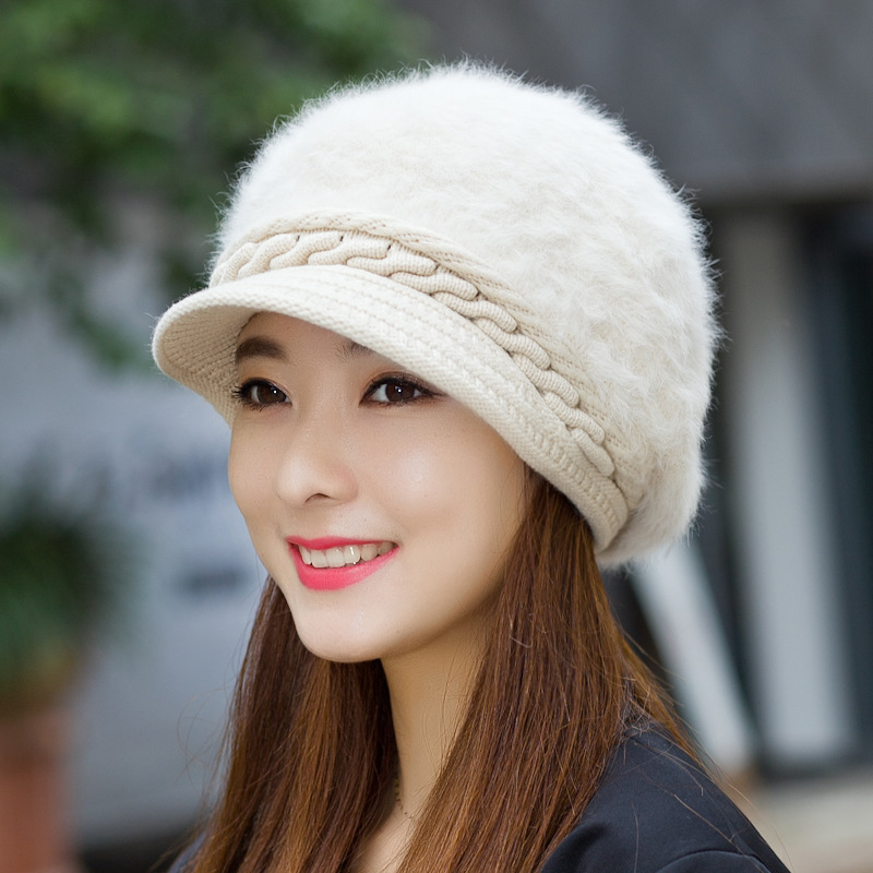 

Berets Hat Women Lady Winter Imitation Hair Wool Thickened Warm Knit Hats For Cap, Beige