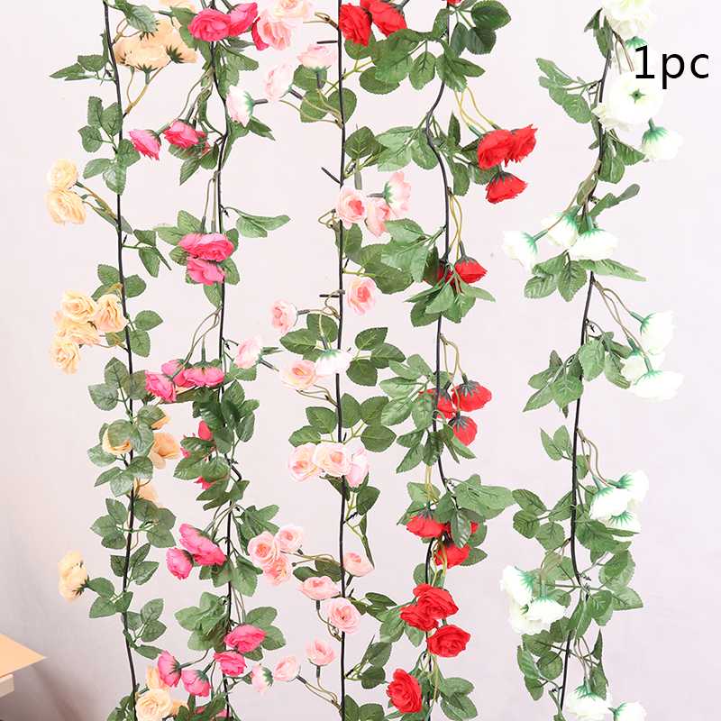 

180cm Flower Garland String With Leaves for Home Hanging Decor Artificial Flowers Rose Ivy Vine Wedding Decor Real Touch, Pink