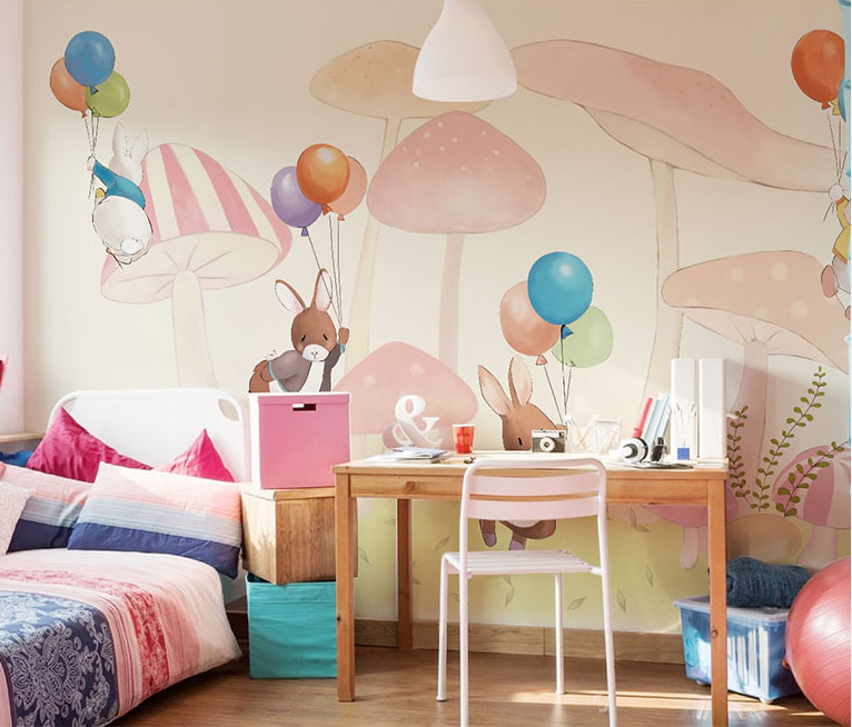 

Bacaz Original Cute Animal Balloon Mushroom 3d Cartoon Mural Wallpaper for Girl Kids Room 3d Cartoon Wall Paper Mural Stickers, Color a