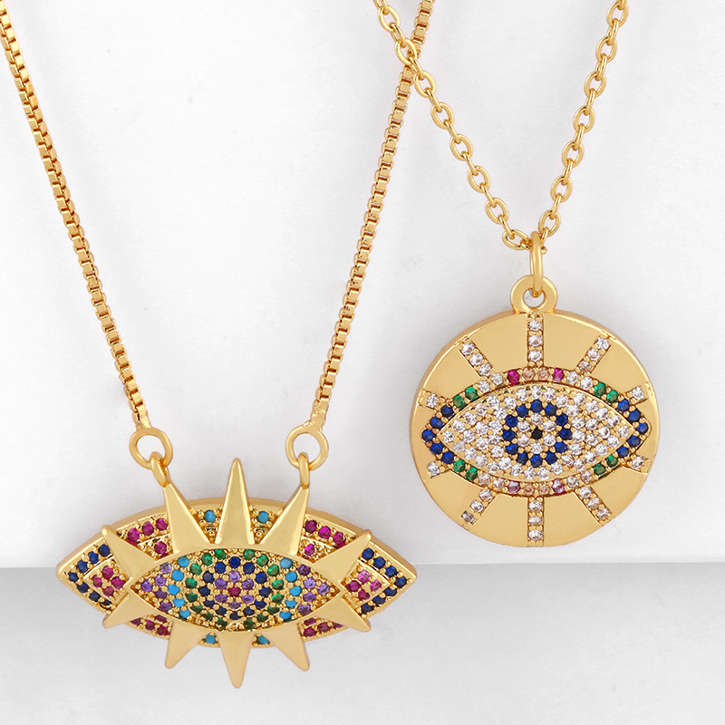 

KOMi Ladies Chic Gold Chain Colorful Rhinestone Filled Evil Eye Necklaces For Women Bohemian Geometric Pendant Necklaces K2868