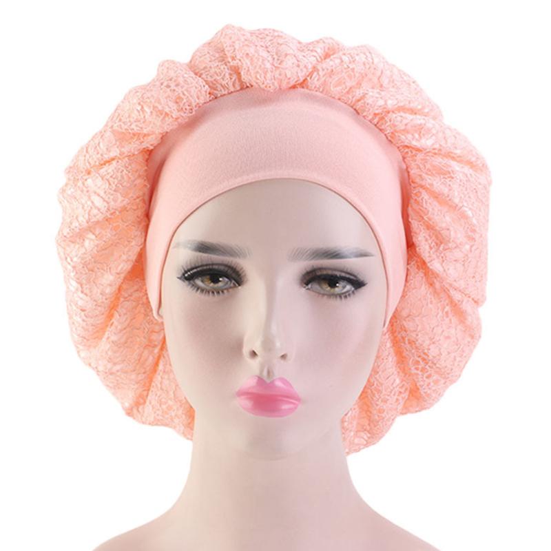 

Women Night Elastic Sleeping Cap Wrap Wide Brimmed Home Extra Large Cover Care Multifunctional Dome Mesh Double Layer, Pink