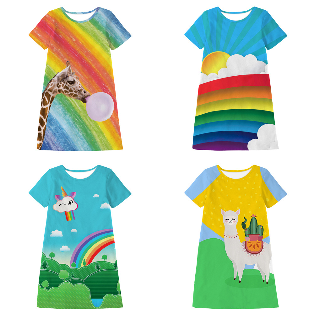 

Teenager -12 Years Dress Girls Unicorn Dress Children Princess Party Cartoon Dresses For Girl Clothes Kids Holiday Beach Dress, As the picture1