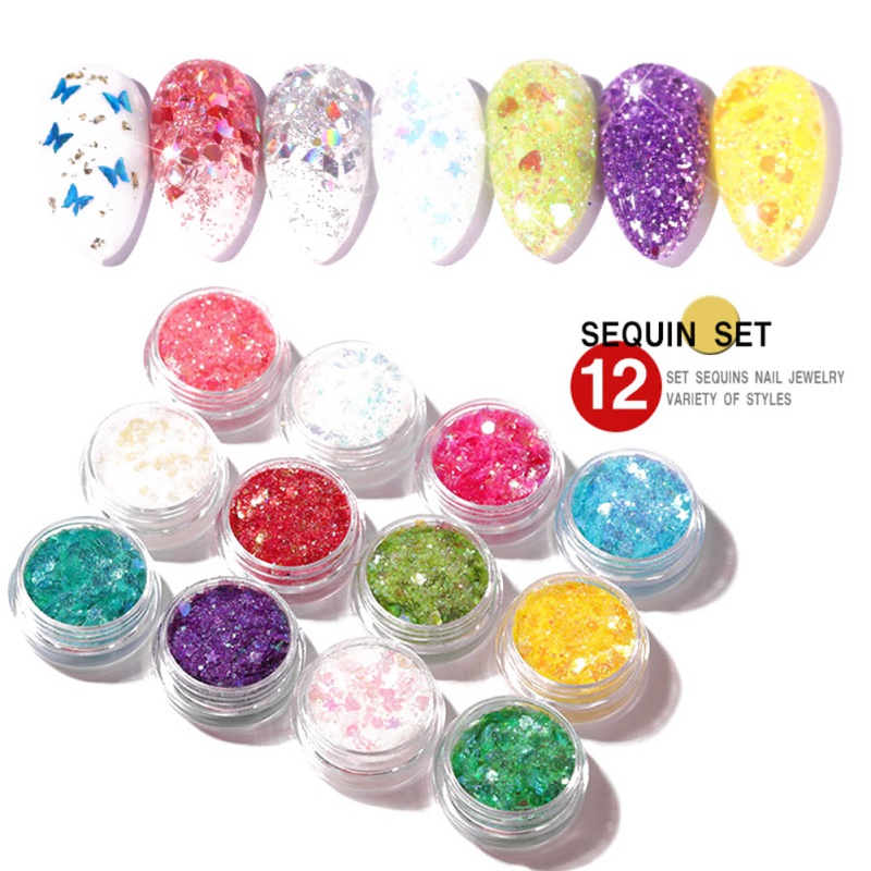 

12pcs Mirror Sparkly Butterfly Nail Sequins Set Mixed Colors Nail Holographic Glitter 3D Flakes Slices Art Accessories