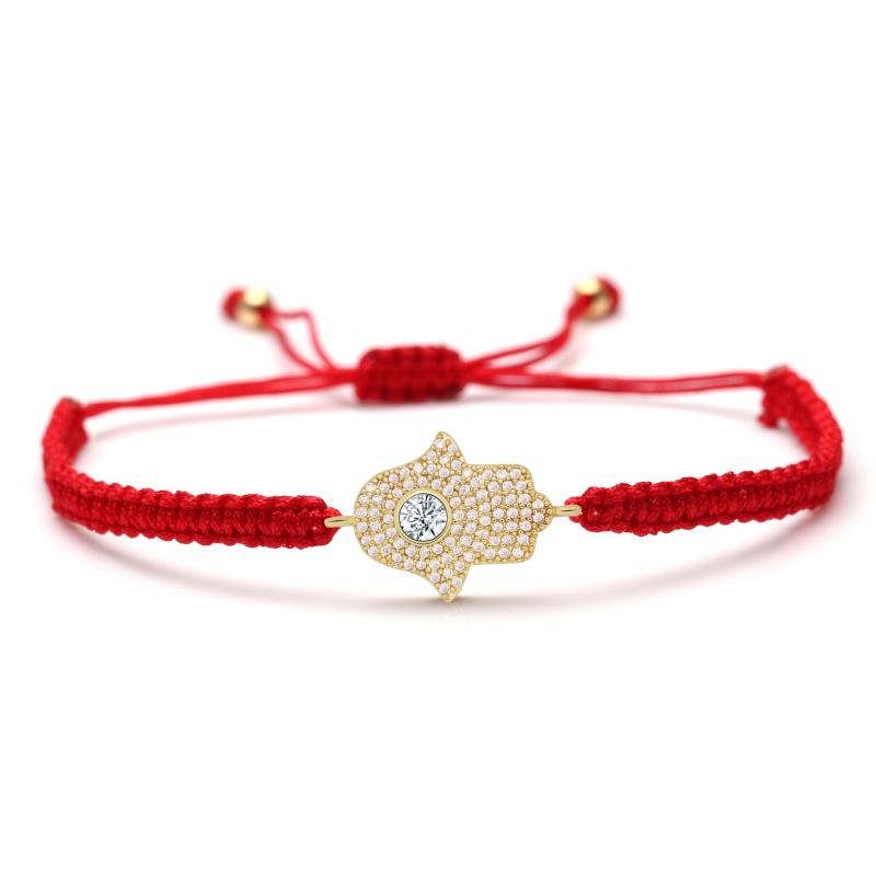 

White Zircon Crystal Fatima Hand Lucky Charm Bracelet Women Men 2020 New Fashion Copper Hamsa Hand CZ Stone Macrame Jewelry Gift