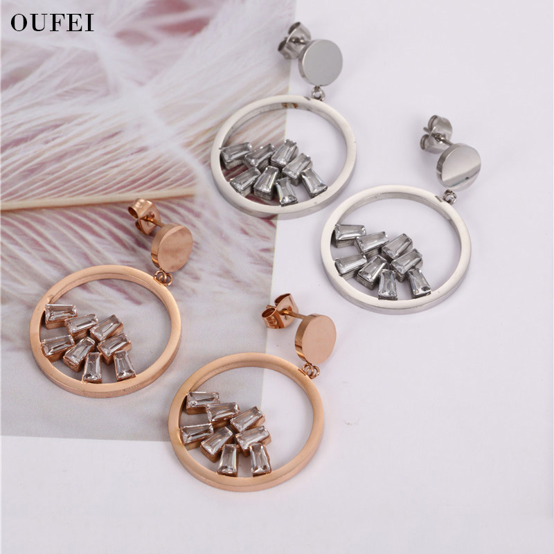 

OUFEI Crystal Earrings Rose Gold Round Earrings For Women Stainless Steel Fashion Jewelry Gift Wholesale Statement