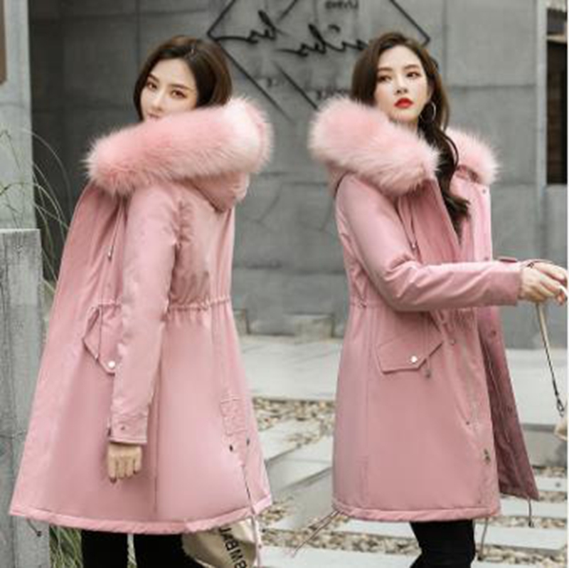 

Wholesale winter women's new big fur collar mid-length lamb hair liner warm quilted jacket, Blue