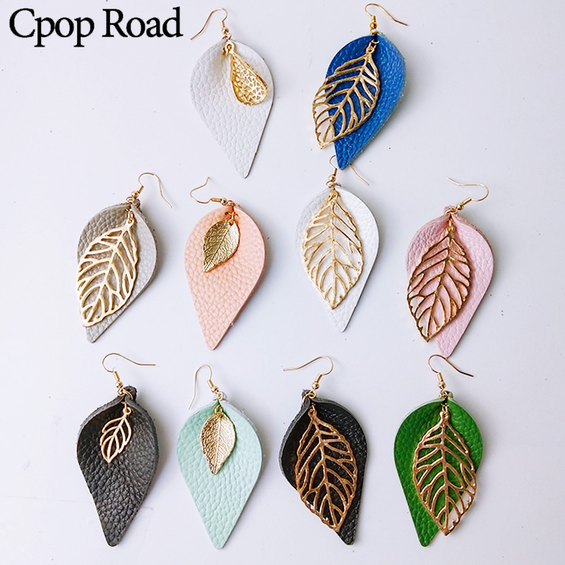 

Cpop 18 Pattern Copper Real Leather Earrings New Fashion Plant Big Leaf Pendant Earring Trendy Birthday Gift Girl Christmas Gift