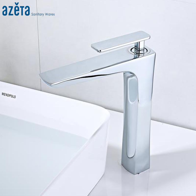 

Azeta Modern Chrome Brass Bathroom Faucet Deck Mounted Basin Mixer Tap Single Handle Hot & Cold Water Wash Basin Faucet AT4206H