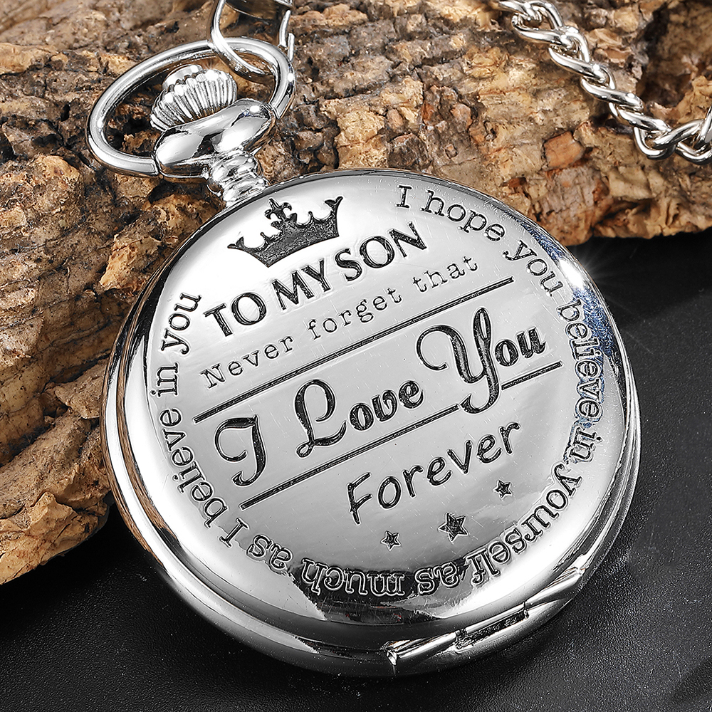 

Pocket Watch To My Son I Love You Forever Gift Fathers Mother Parents for Kids Children Gift Boys Fob Watches Chain Birthday Graduation, Silver color