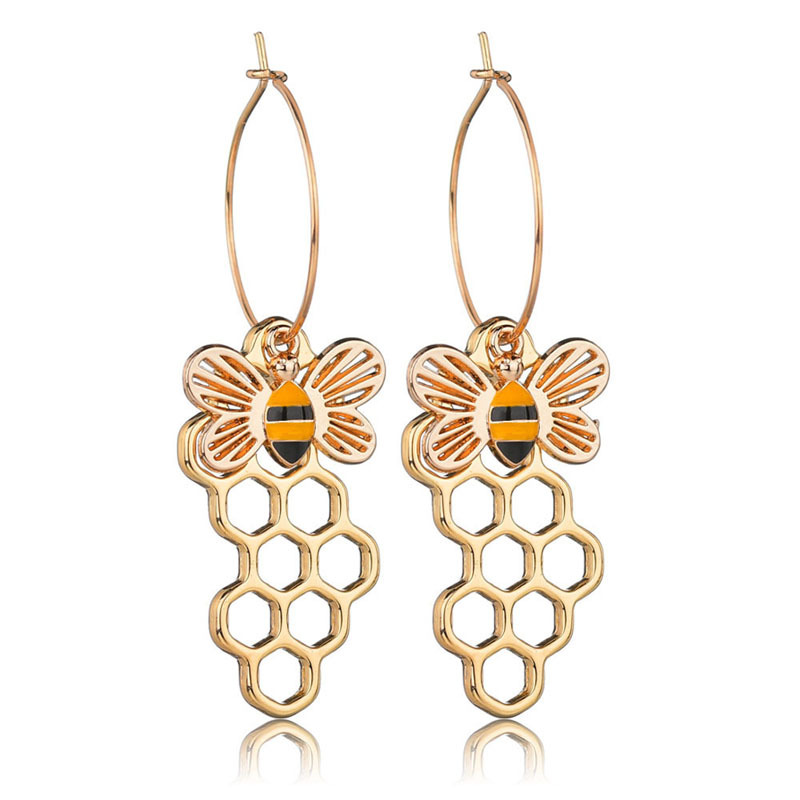 

For Women Charm Bee Shell Dangle Earrings Fashion Geometric Cactus Palm Gold Color Metal Dangle Earrings Girl Wedding Party Gift