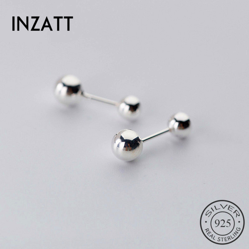 

INZAReal 925 Sterling Silver Minimalist Round Bead Stud Earrings For Fashion Woman Party Trendy Fine Jewelry Accessories