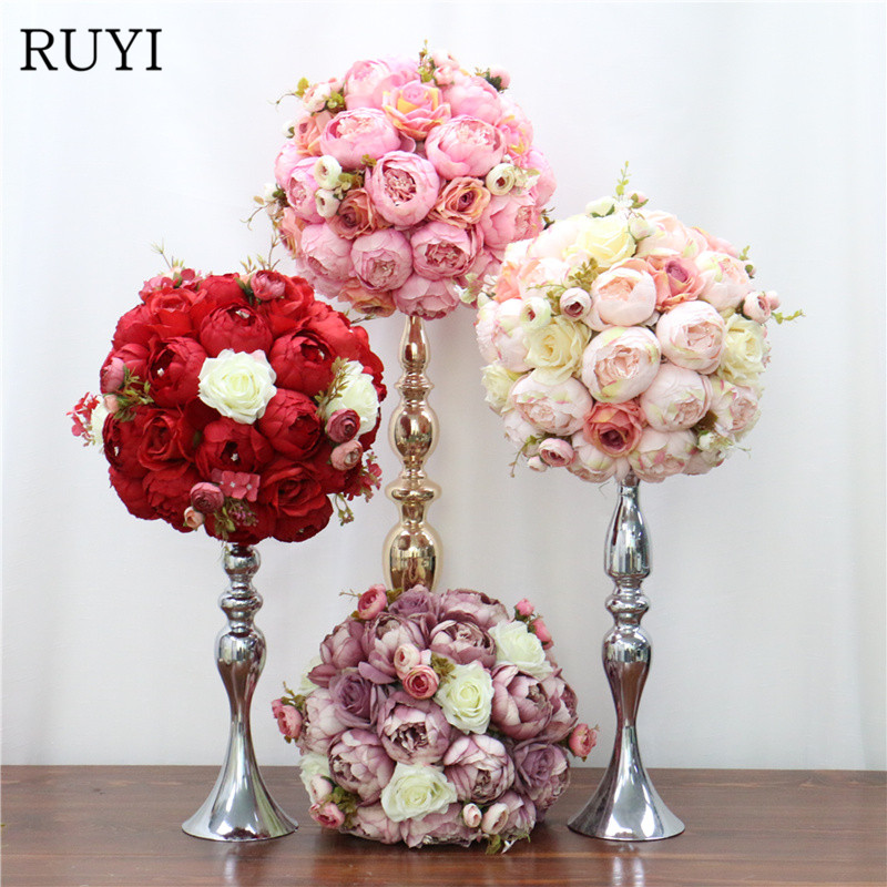 

DIY handmade crafts flower ball Customizable Wedding reception simulation flower rose peony dining table flowers ball decoration, Blue