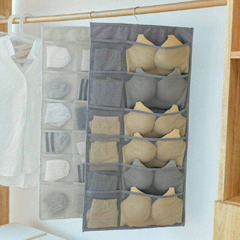 

30 Pockets Double Sided Foldable Wardrobe Organizer Wall Door Hanging Organiser Bra Underwear Socks Storage Bags Multi Pockets