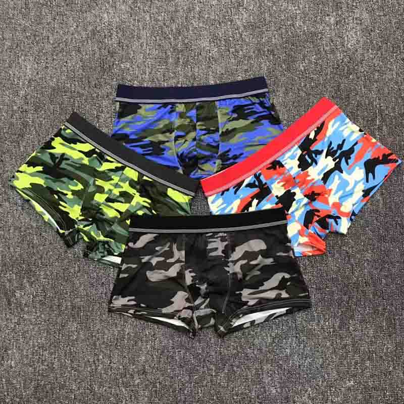 

2020 New Fashion Men's Underwear Boxer Male Breathable Boxers Mens Camouflage Underpants Smooth Fit Not Tight Comfortable No Curling, Green