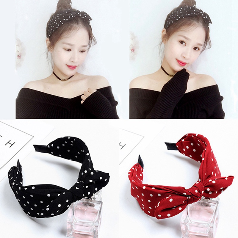 

New Korean Bowknot Hair Band Ears Sweet Fabric Hairband Polka Dot Wide Brim Hair Accessories