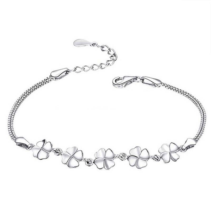 

Silver-plated four-leaf clover bracelet simple four-leaf clover accessories
