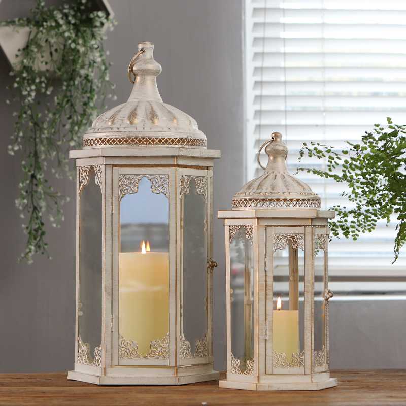 

Windproof Luxury Metal Candle Holder Glass Large Nordic Candle Holder Romantic Outdoor Suporte Velas Home Decoration JJ60ZT