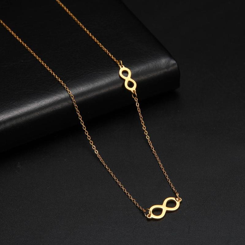

Cazador Infinity Necklace Double Pendant Necklace Gold Color Stainless Steel Sideways For Women Trendy Gift Jewelry