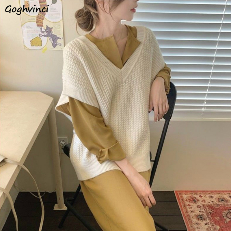 

Sweater Vest Women White Shrug Casual Loose Ribbed Simple Elegant Womens Sweaters Fashion All-match Spring Preppy Outerwear Chic, Whtie