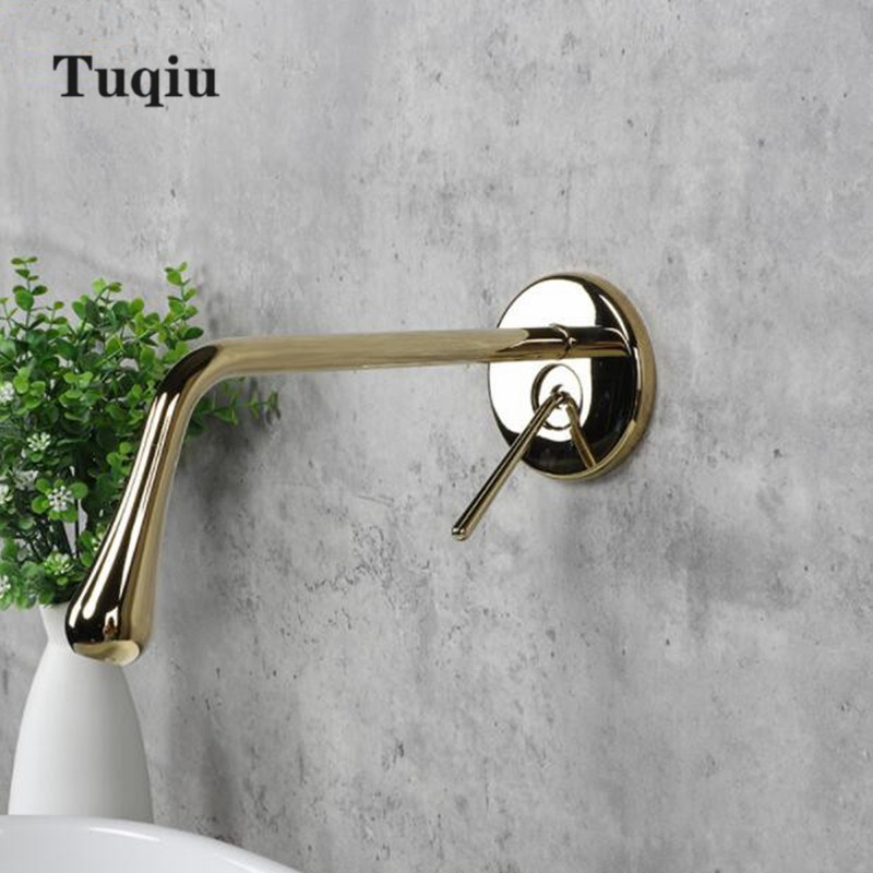 

New Basin Faucet Single Lever 360 Rotation Spout Wall mounted Brass Mixer Tap Bathroom Basin Water Sink Mixer gold brush